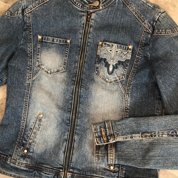 YUKA Jeans White Lace Pocket Jean Jacket, Size M - Picture 5 of 5